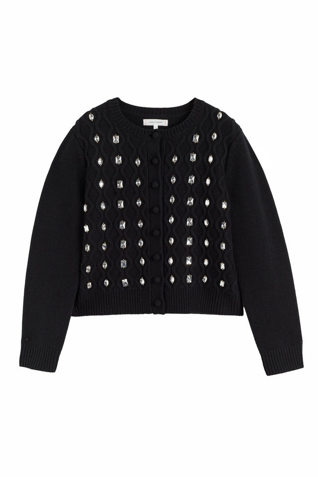 Black Pure Merino Jewelled Cable Cardigan image 4