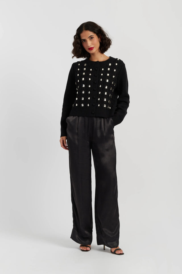 Black Pure Merino Jewelled Cable Cardigan image 2