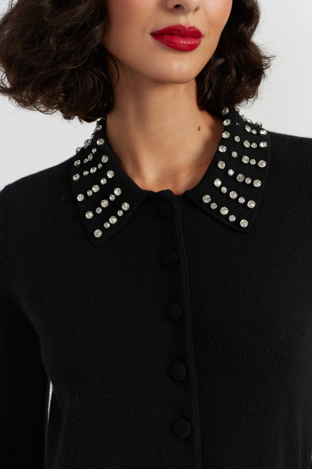 Black Wool-Cashmere Jewel-Neck Cardigan image 5