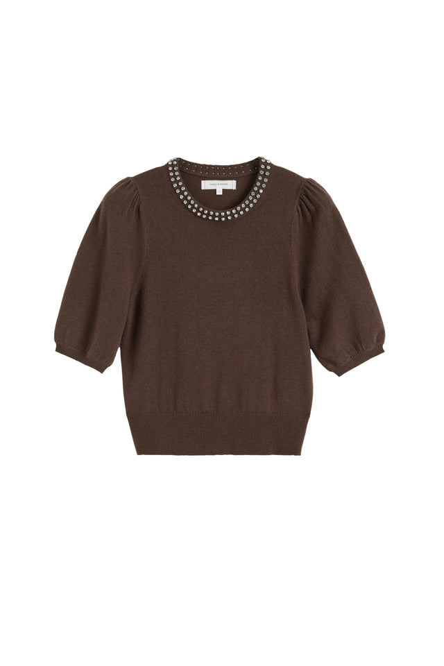 Chocolate Wool-Cashmere Jewel-Neck Knitted Tee image 5