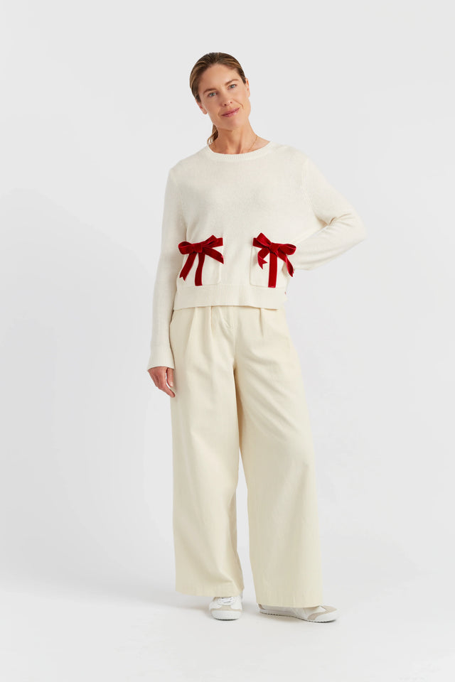 Cream Wool-Cashmere Velvet Bow Sweater image 2