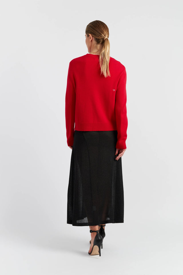 Velvet-Red Wool-Cashmere Velvet Bow Sweater image 3