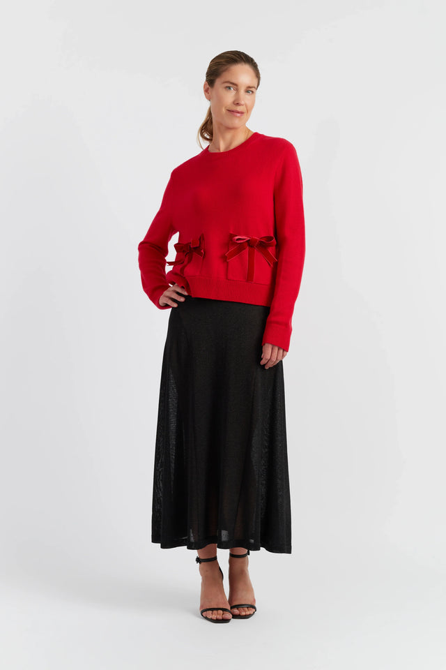 Velvet-Red Wool-Cashmere Velvet Bow Sweater image 2