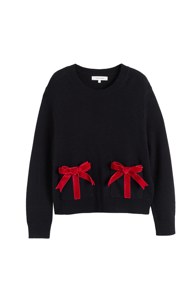 Black Wool-Cashmere Velvet Bow Sweater image 4