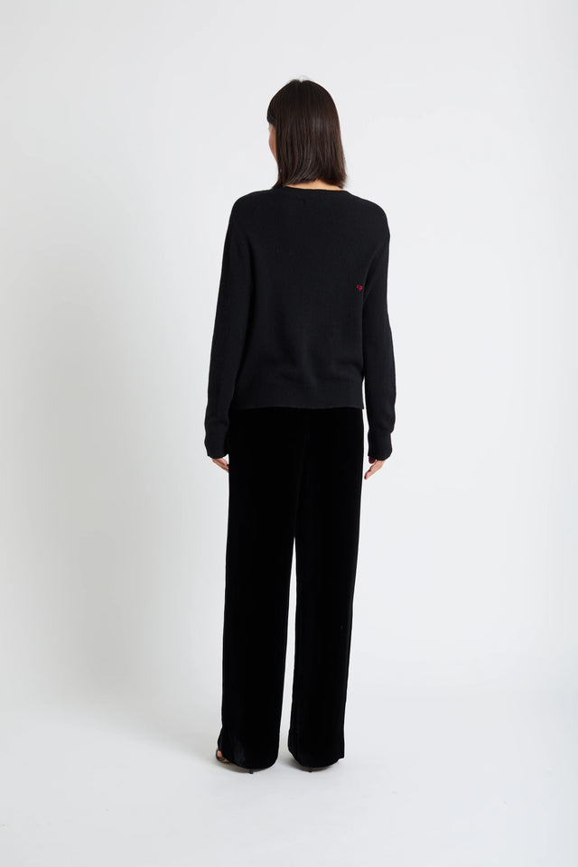 Black Wool-Cashmere Velvet Bow Sweater image 3