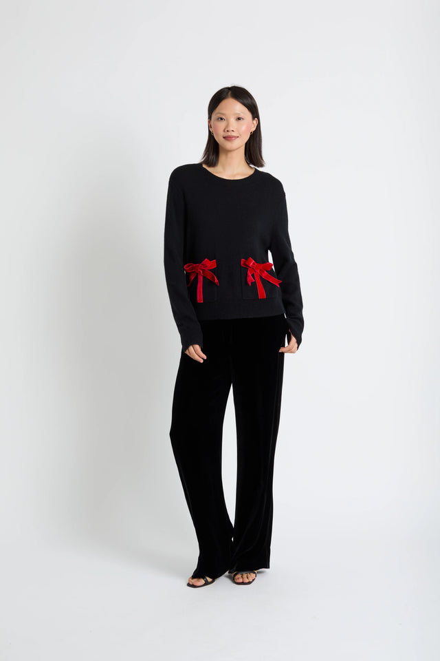 Black Wool-Cashmere Velvet Bow Sweater image 2