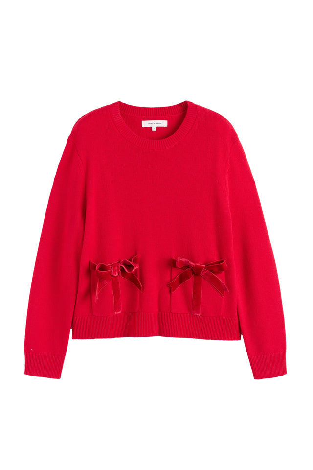 Velvet-Red Wool-Cashmere Velvet Bow Sweater image 4