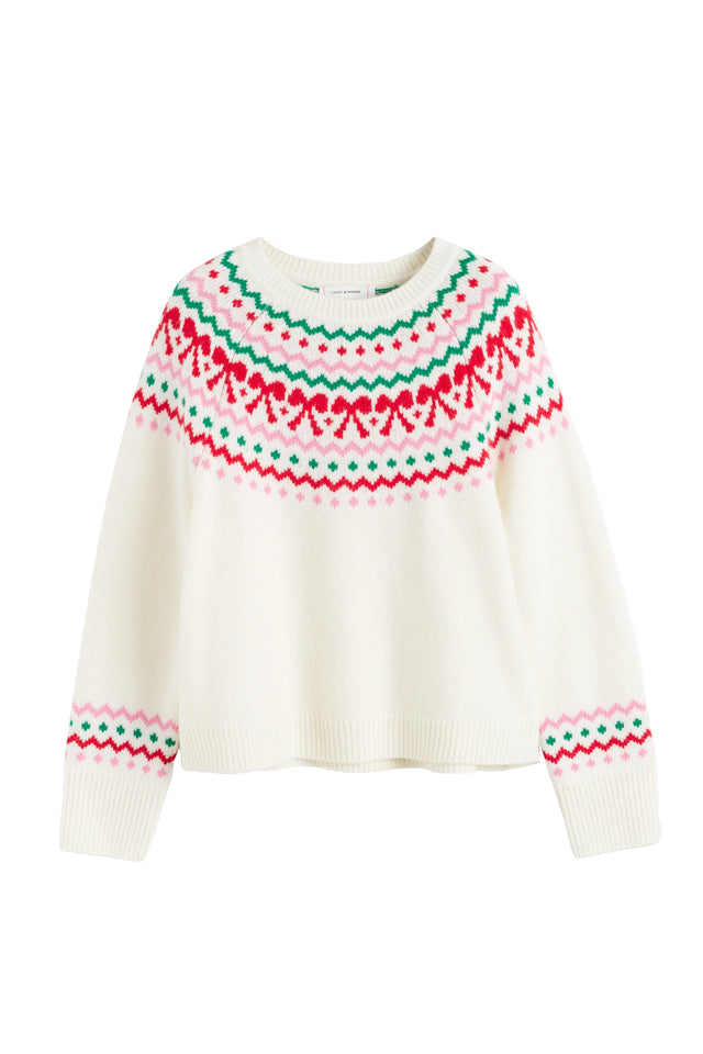 Cream Wool-Cashmere Bow Fairisle Sweater image 4