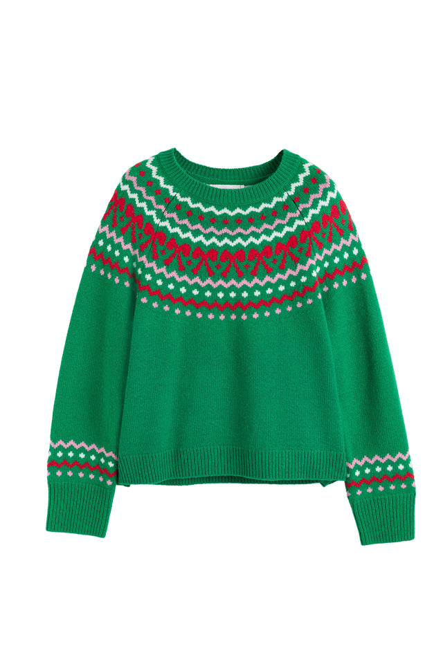 Jolly-Green Wool-Cashmere Bow Fairisle Sweater image 4