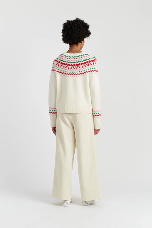 Cream Wool-Cashmere Bow Fairisle Sweater image 3