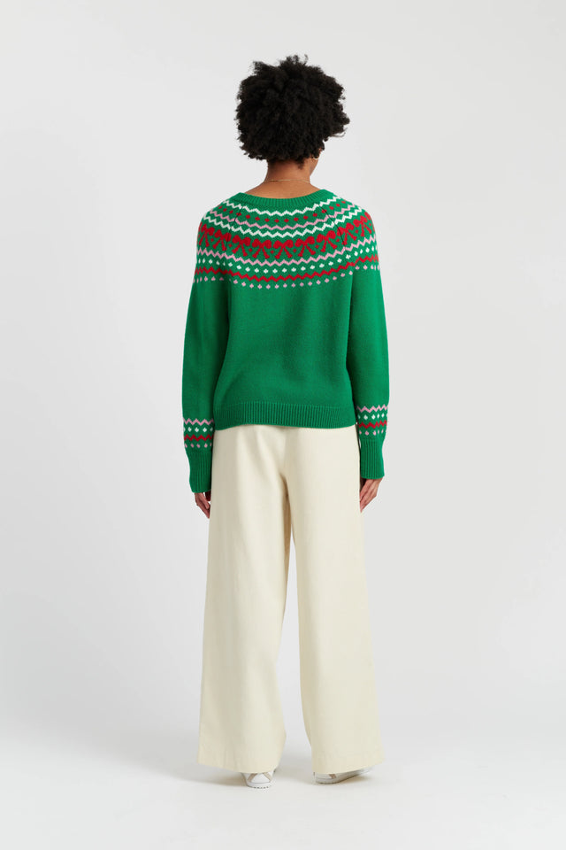 Jolly-Green Wool-Cashmere Bow Fairisle Sweater image 3