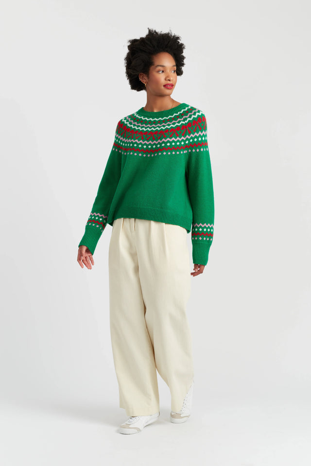 Jolly-Green Wool-Cashmere Bow Fairisle Sweater image 2