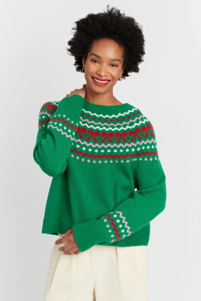 Jolly-Green Wool-Cashmere Bow Fairisle Sweater image 1
