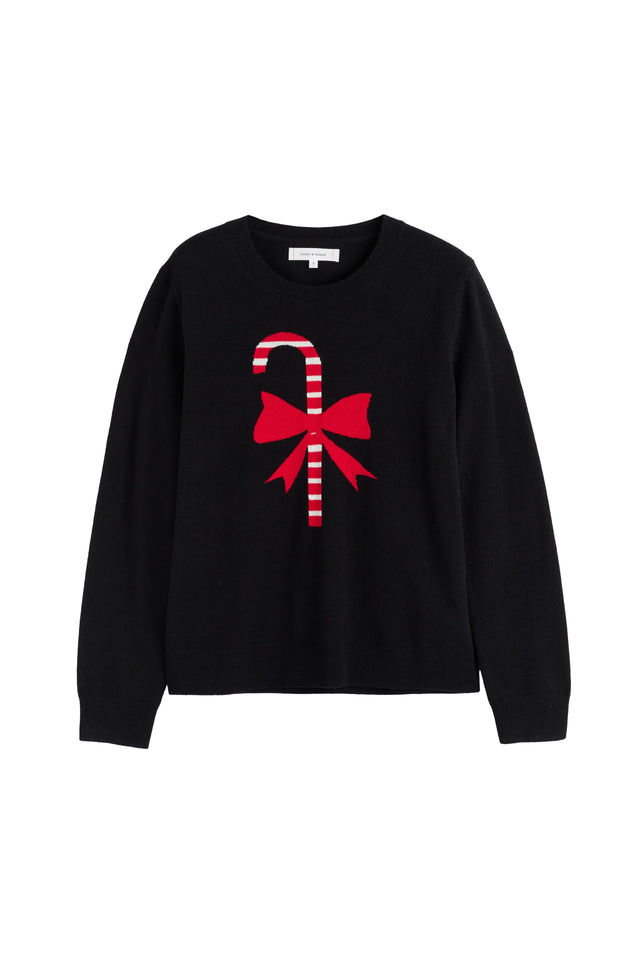 Black Wool-Cashmere Candy Cane Sweater image 2