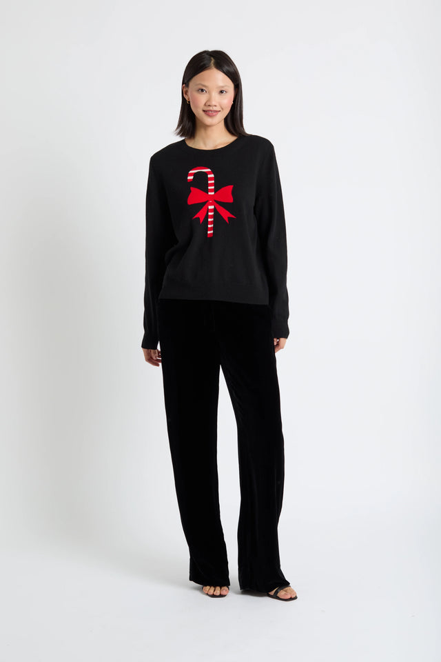 Black Wool-Cashmere Candy Cane Sweater image 1
