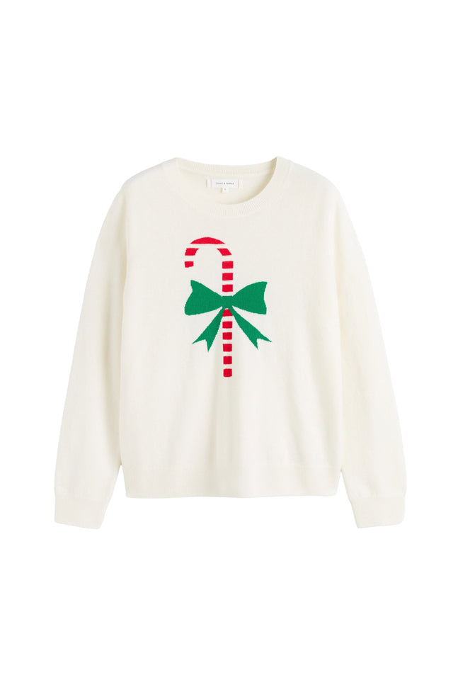 Cream Wool-Cashmere Candy Cane Sweater image 4