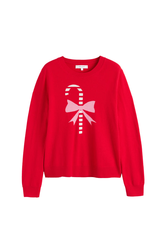 Velvet-Red Wool-Cashmere Candy Cane Sweater image 4
