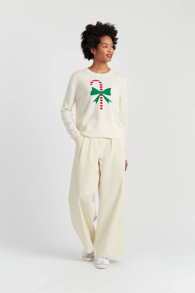 Cream Wool-Cashmere Candy Cane Sweater image 2