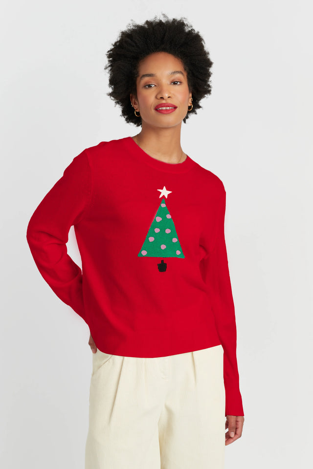 Velvet-Red Wool-Cashmere Xmas Tree Sweater image 1