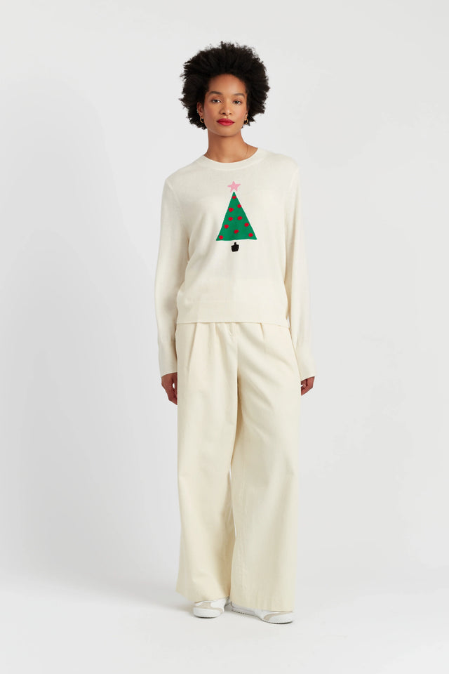 Cream Wool-Cashmere Xmas Tree Sweater image 2