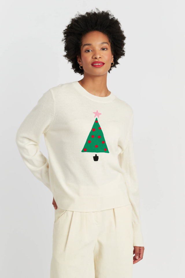 Cream Wool-Cashmere Xmas Tree Sweater image 1