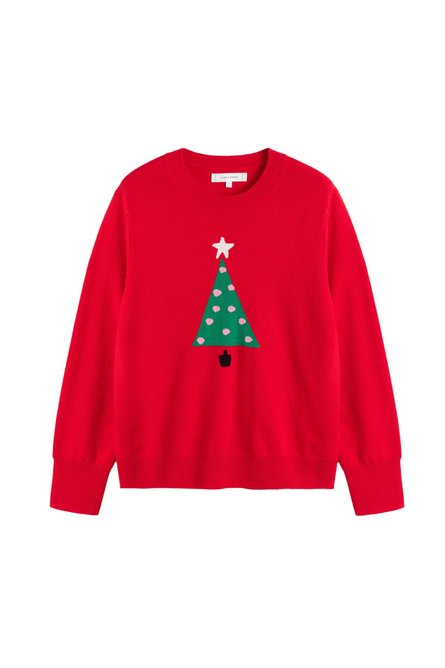 Velvet-Red Wool-Cashmere Xmas Tree Sweater image 4