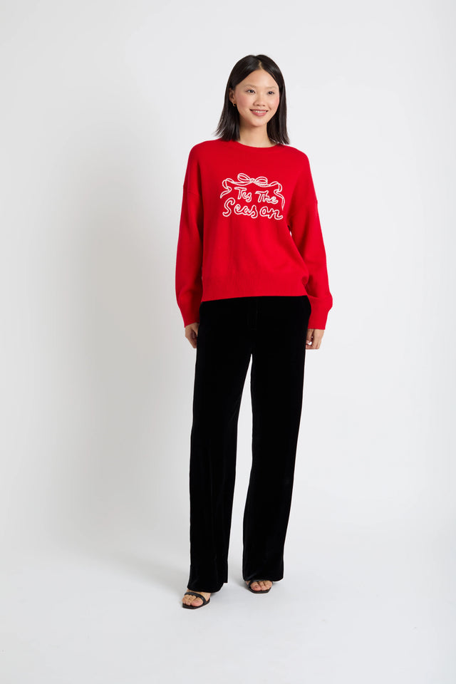 Velvet-Red Wool-Cashmere Tis The Season Sweater image 2