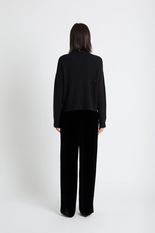 Black Wool-Cashmere Velvet Bow Cardigan image 3