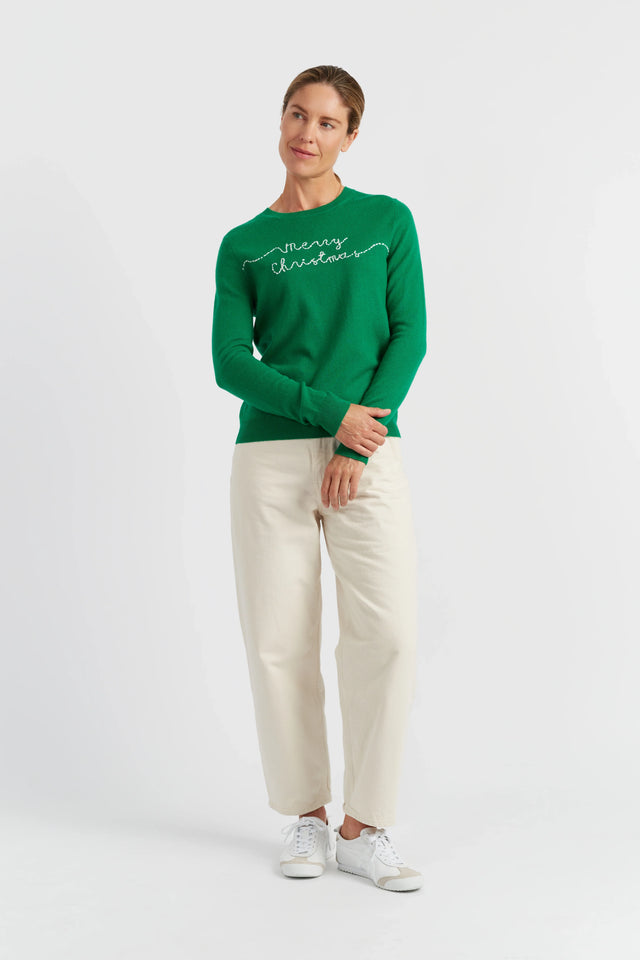 Jolly-Green Wool-Cashmere Merry Christmas Sweater image 2