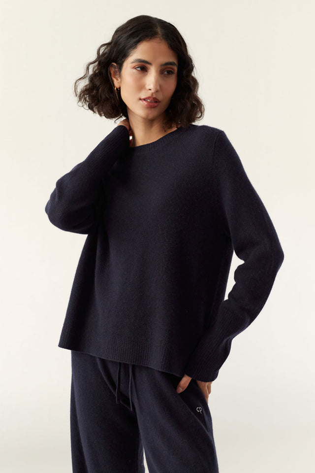 Navy Pure Cashmere Boxy Sweater image 1