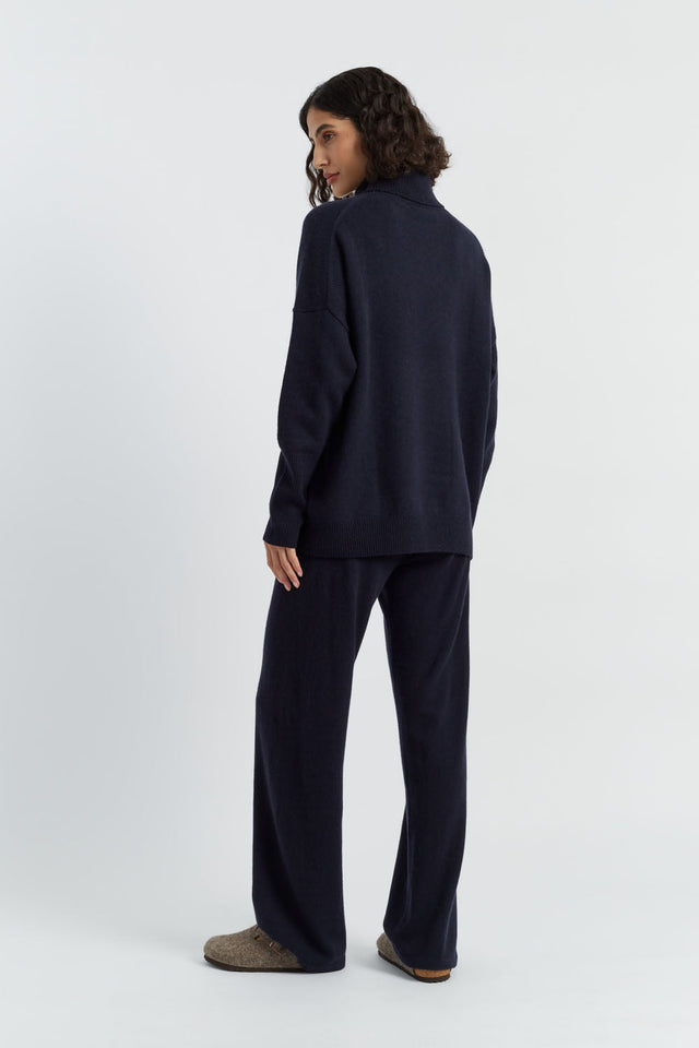 Navy Pure Cashmere Wide-Leg Pants image 2