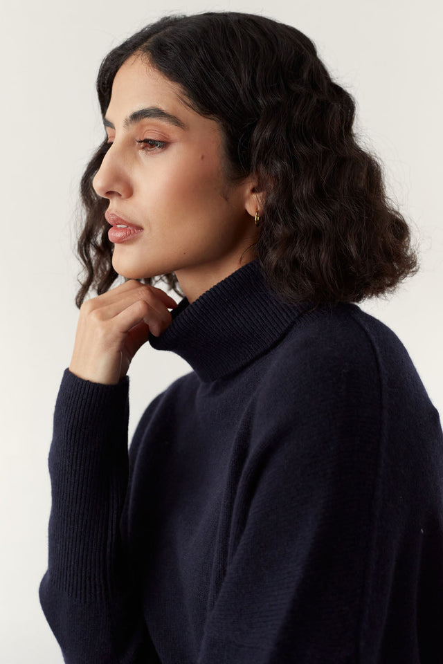Navy Pure Cashmere Rollneck Sweater image 3