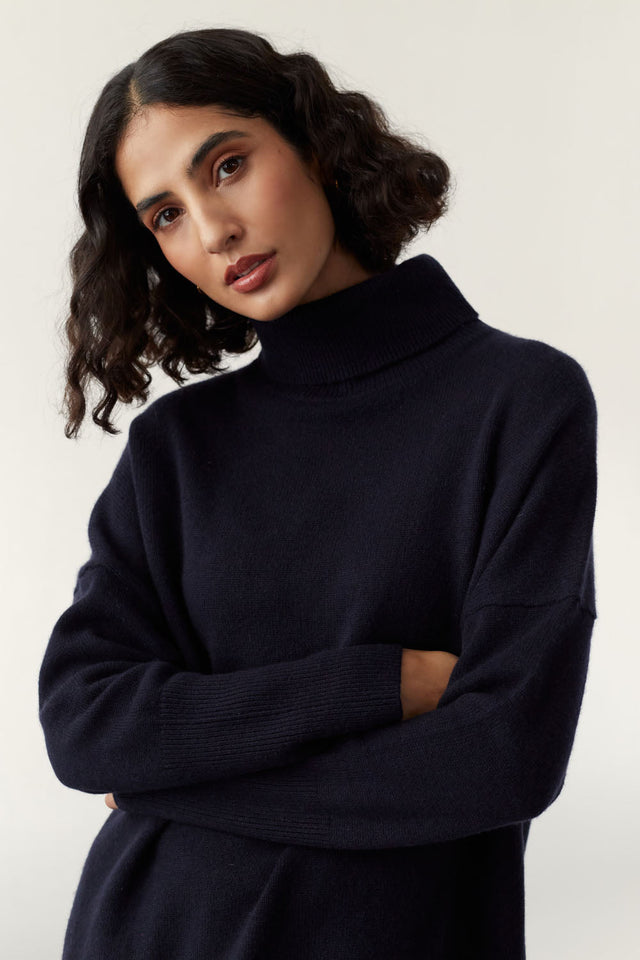 Navy Pure Cashmere Rollneck Sweater image 5