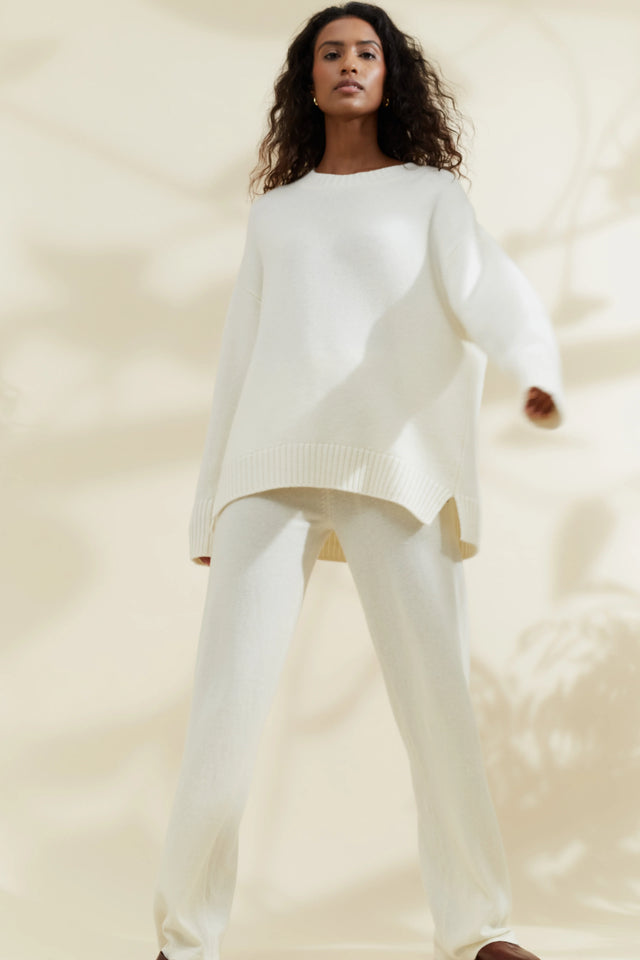 Cream Pure Cashmere Chunky Crew Neck Sweater image 2