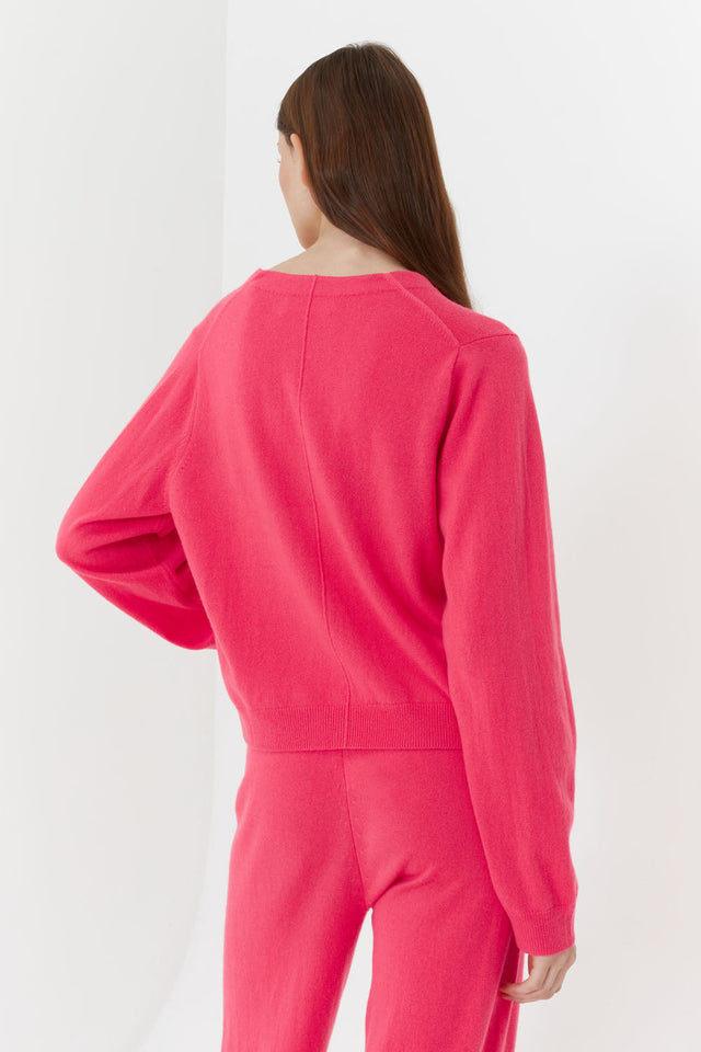Bright-Coral Wool-Cashmere Cropped Cardigan image 3