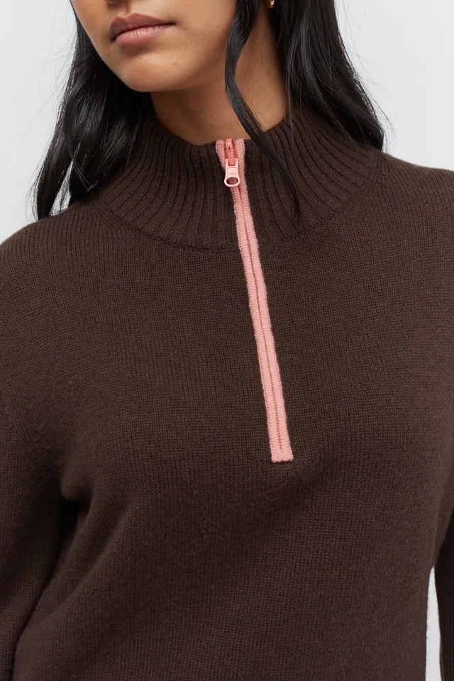 Chocolate Wool-Cashmere Quarter Zip Jumper image 2