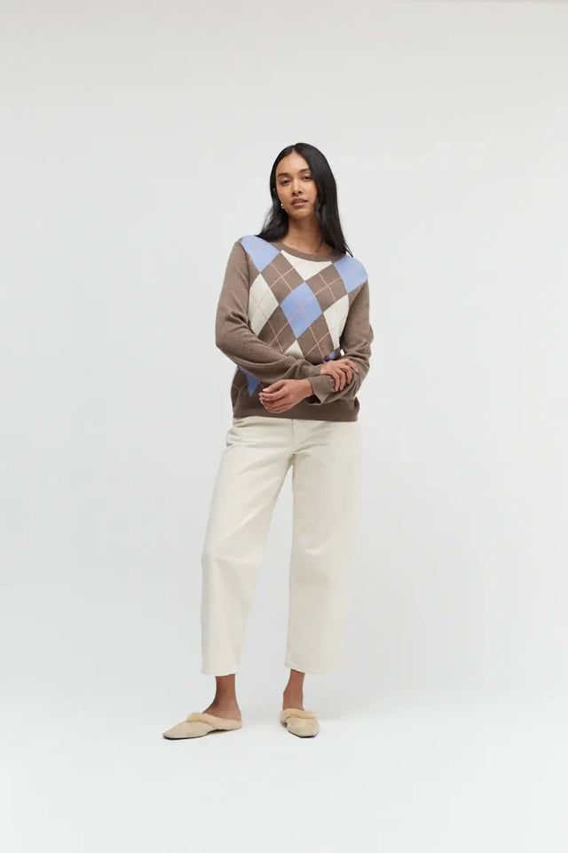Oatmeal Wool-Cashmere Argyle Sweater image 4