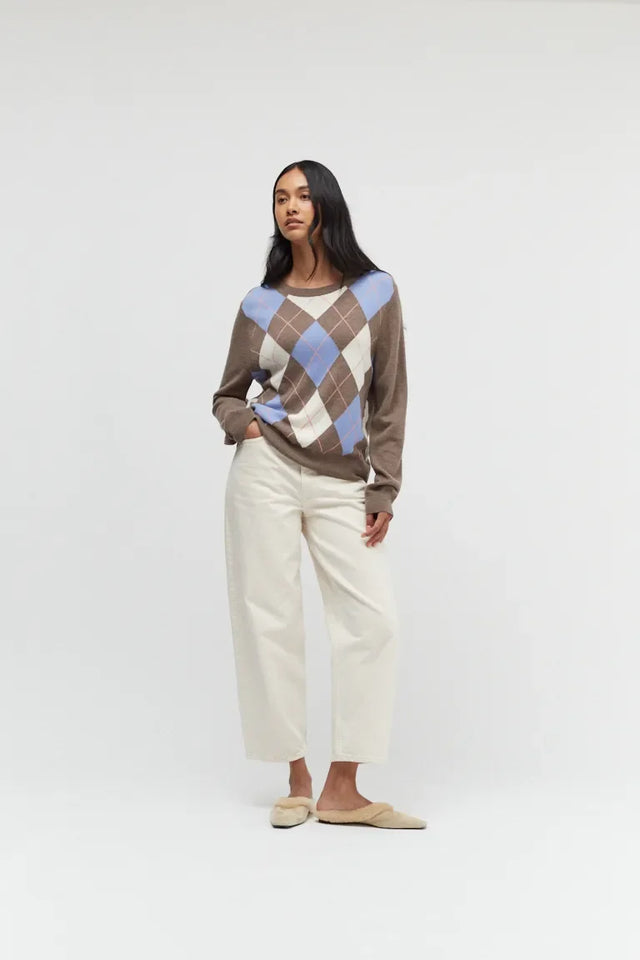 Oatmeal Wool-Cashmere Argyle Sweater image 2