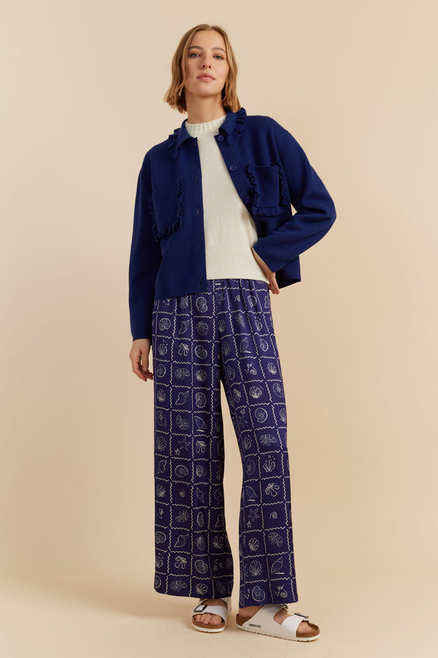Women's Chinti and Parker Trousers Blue Shell Print Viscose-Rayon Size 6-16 image 2