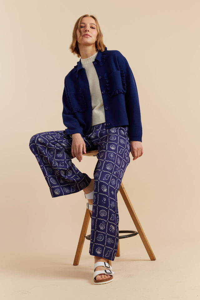 Women's Chinti and Parker Trousers Blue Shell Print Viscose-Rayon Size 6-16 image 3