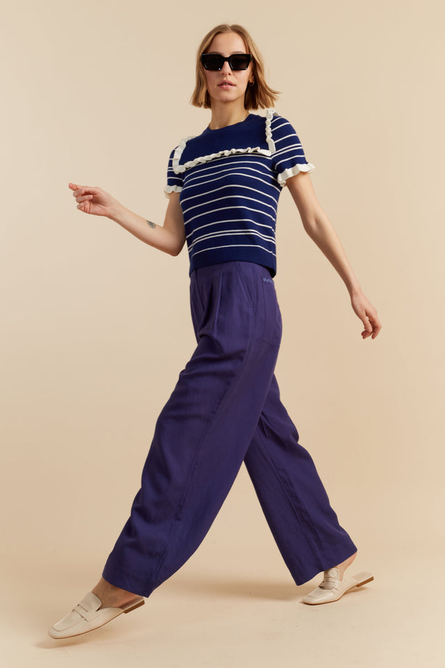 Women's Chinti and Parker Trousers Blue Tencel-Linen Pleat Size 6-16 image 3