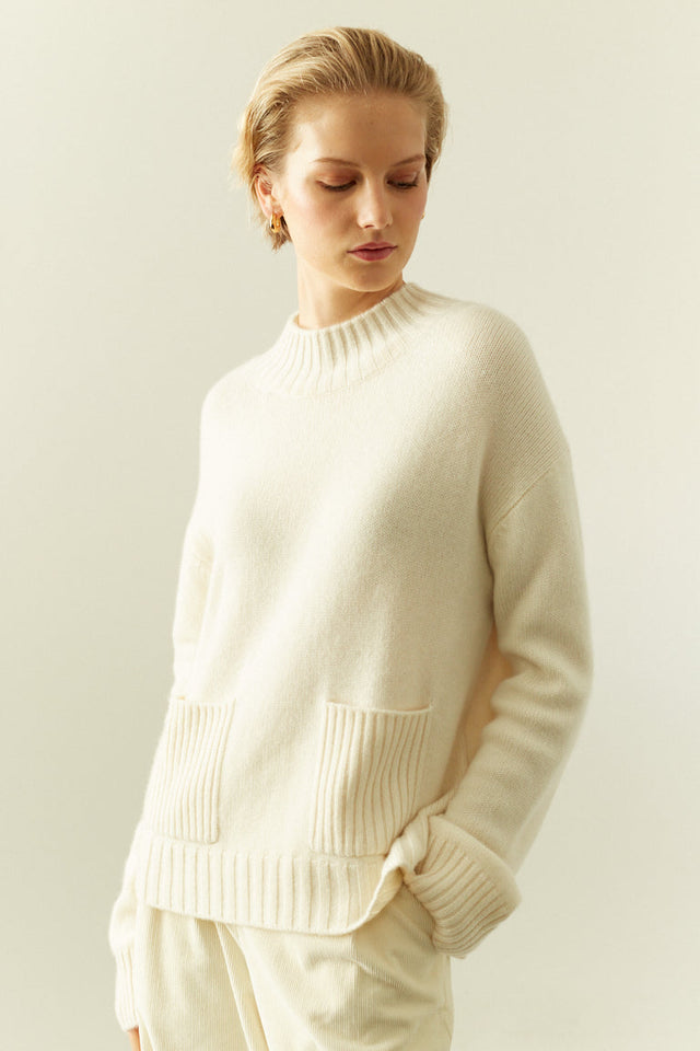 Cream Pure Cashmere Patch Pocket Sweater image 1