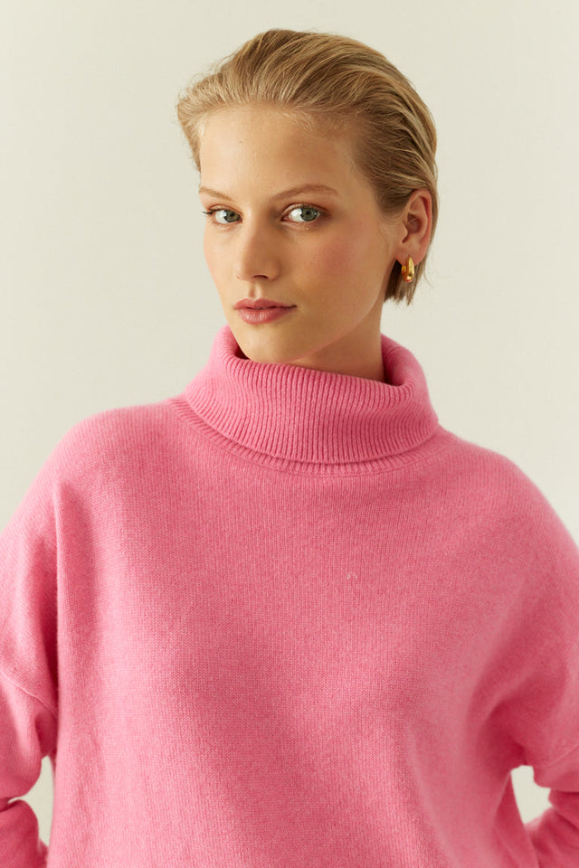 Pink Pure Cashmere Rollneck Sweater image 1