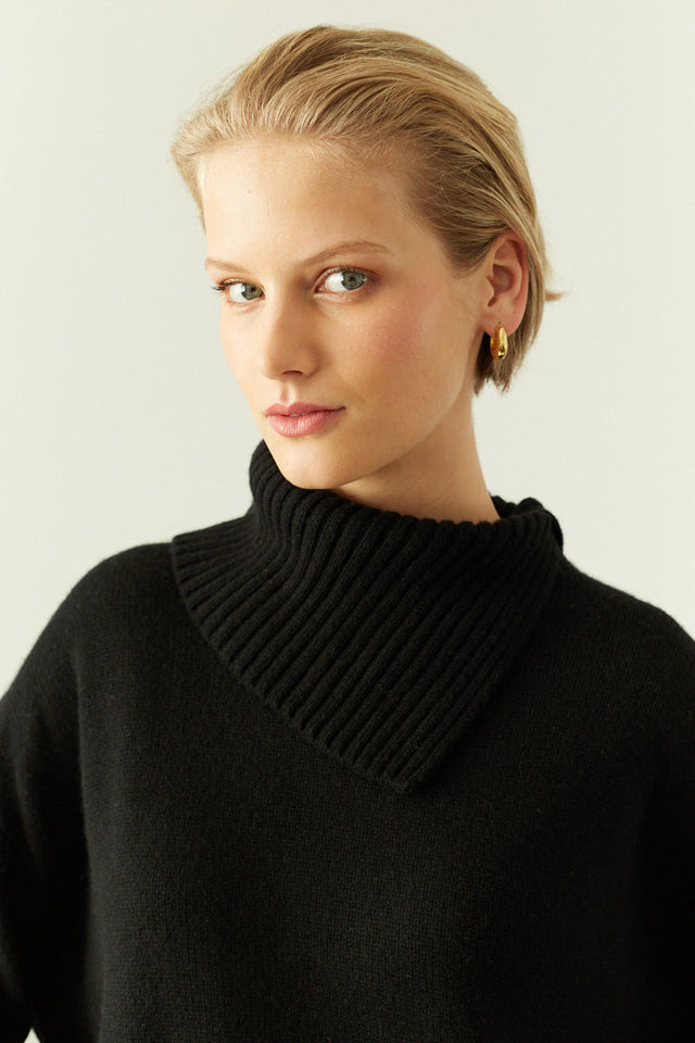 Black Pure Cashmere Asymmetric Sweater image 1