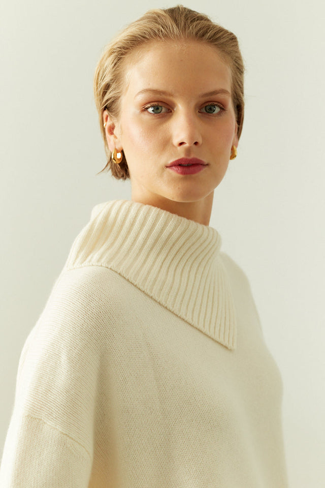Cream Pure Cashmere Asymmetric Sweater image 1