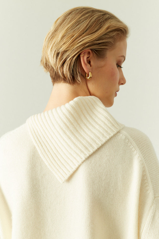 Cream Pure Cashmere Asymmetric Sweater image 6