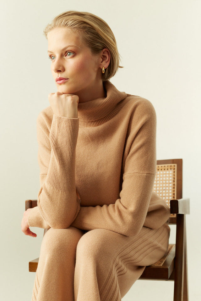 Warm-Beige Pure Cashmere Rollneck Sweater image 1