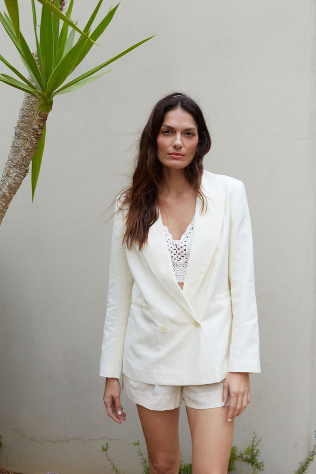 Cream Tencel-Linen Cream Blazer image 4