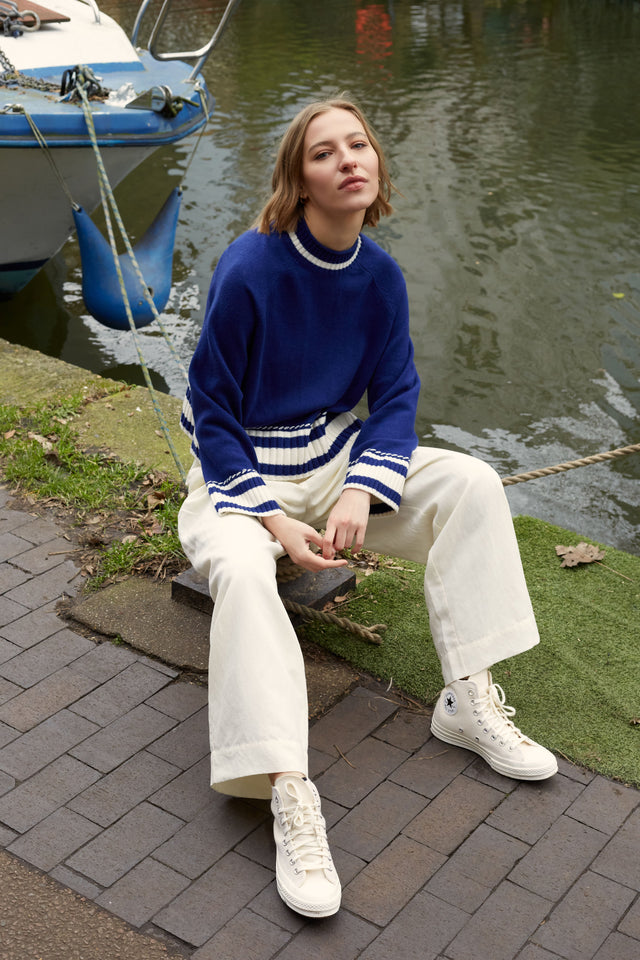 Blue Wool-Cashmere Guernsey Sweater image 3