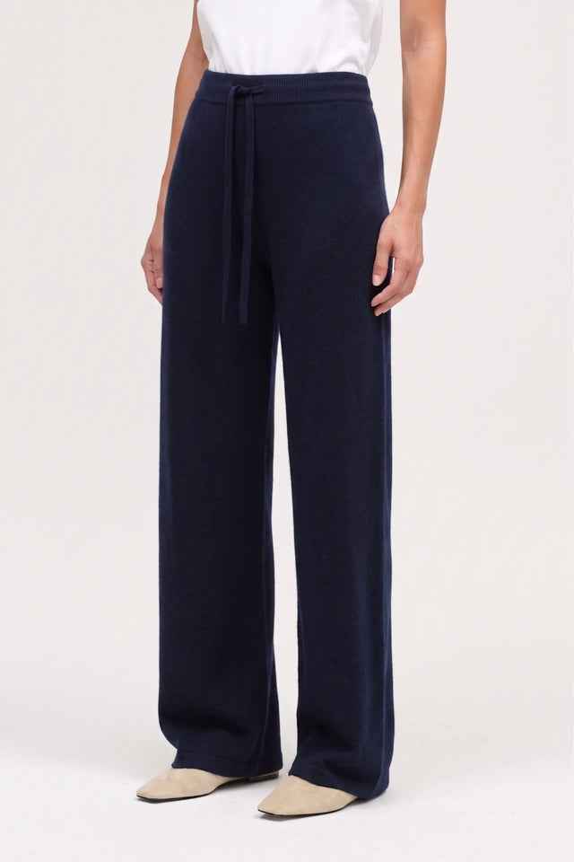 Navy Wool-Cashmere Disney Peek Pocket Wide Leg Track Pants image 2